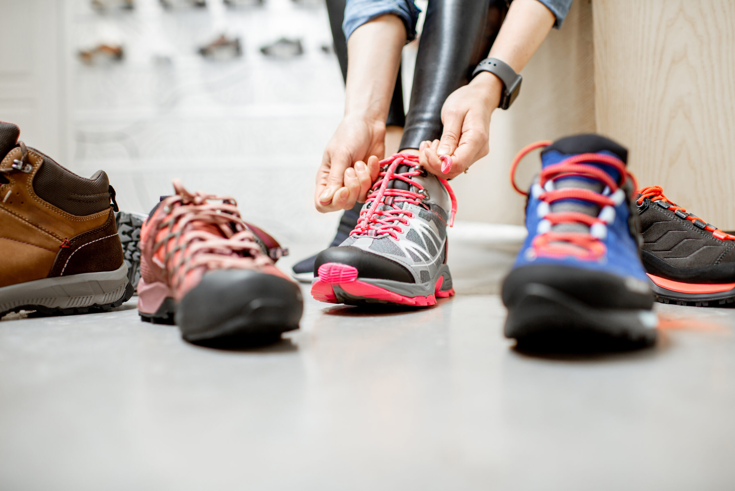 person trying on supportive shoes for orthotics in mississauga.